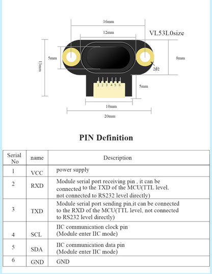 WitMotion Laser Distance Sensor WT-VL53L0 Distance Module UART Output 3.3-5V - WitMotion