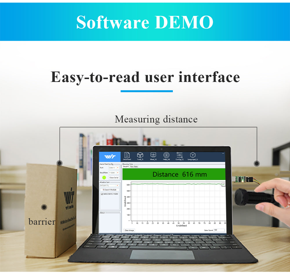 WitMotion Laser Distance Sensor WT53R Distance Module UART Output 5-36V (Laser Class 1, no harm to body or environment) - WitMotion
