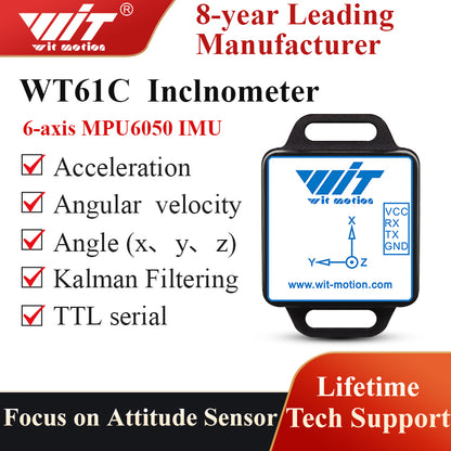 WitMotion WT61C High-Accuracy Accelerometer Sensor, 6-Axis Acceleration(+-16g)+Gyro+Angle (XY 0.05° Accuracy) with Kalman Filtering, MPU6050 AHRS IMU (Unaffected by Magnetic Field), for Arduino - WitMotion