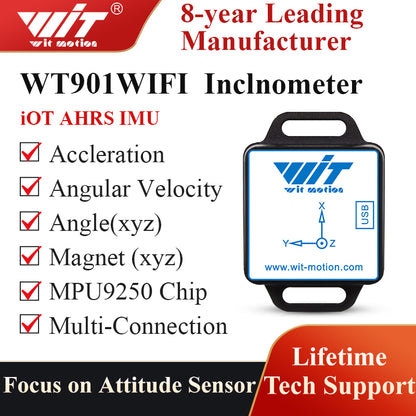 WitMotion WT901WIFI MPU9250 9-axis Wireless Inclinometer Accelerometer, 3-axis Angular Velocity+Acceleration+Angle+Magnet Field - WitMotion