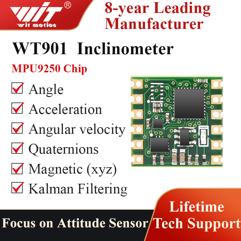 【9-Axis Accelerometer+Tilt Sensor】WT901 High-Accuracy Acceleration+Gyroscope+Angle +Magnetometer with Kalman Filtering, Triaxial MPU9250 AHRS IMU (IIC/TTL, 200Hz), for PC/Android/Arduino - WitMotion