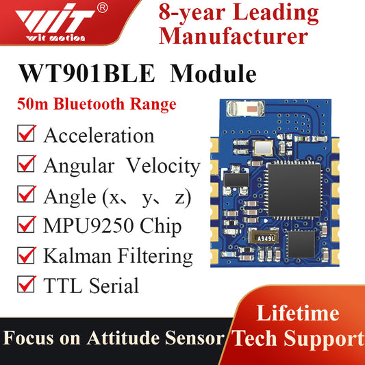 [Bluetooth 5.0 Accelerometer+Inclinometer] WT901BLE MPU9250 High-Precision 9-axis Gyroscope+Angle(0.05° Accuracy)+Magnetometer with Kalman Filtering, 50Hz Low-Power 3-axis AHRS IMU Sensor for Arduino - WitMotion