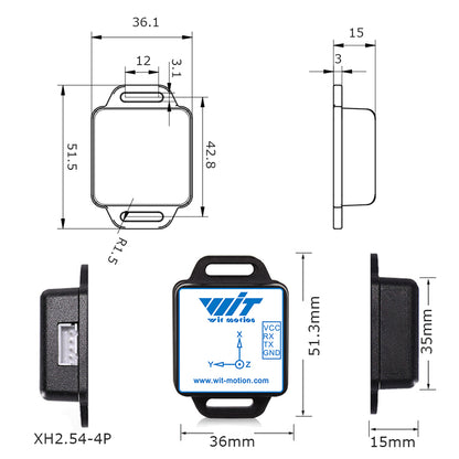 WitMotion WT901C-485 9-Axis High-Stability Acceleration+Gyro+Angle (XY 0.2° Z 1° Accuracy)+Digital Compass, Triaxial MPU9250 Gyroscope Sensor【Kalman Filtering】for Arduino, Raspberry Pi - WitMotion