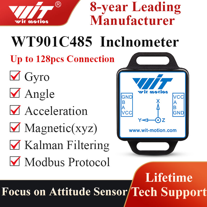 WitMotion WT901C-485 9-Axis High-Stability Acceleration+Gyro+Angle (XY 0.2° Z 1° Accuracy)+Digital Compass, Triaxial MPU9250 Gyroscope Sensor【Kalman Filtering】for Arduino, Raspberry Pi - WitMotion