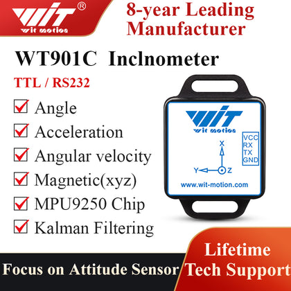 WitMotion WT901C 9-Axis Vibration Inclinometer MPU9250 High-Stability Acceleration+Gyro+Angle(XY 0.2° Z 1 ° Accuracy)+Digital Compass