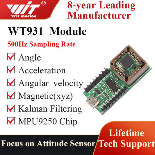 【1000Hz Electronic Compass+Tilt Sensor】WT931 High-Performance Acceleration+Gyro+Angle +Magnetometer with Kalman Filtering, MPU9250 Vibration IMU with Evaluation Board (IIC/TTL), for Arduino and More - WitMotion