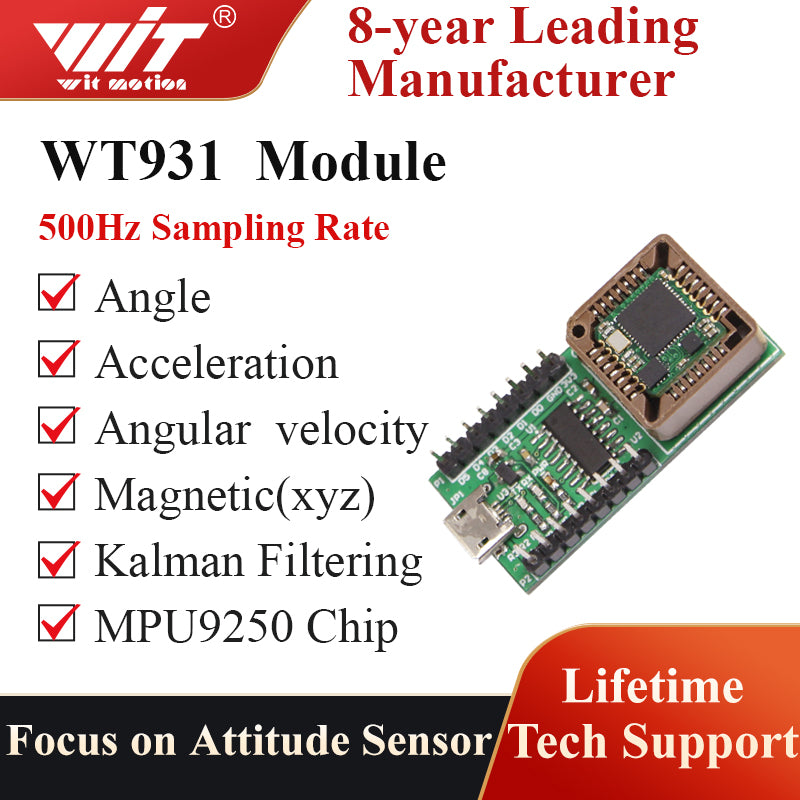 【1000Hz Electronic Compass+Tilt Sensor】WT931 High-Performance Acceleration+Gyro+Angle +Magnetometer with Kalman Filtering, MPU9250 Vibration IMU with Evaluation Board (IIC/TTL), for Arduino and More