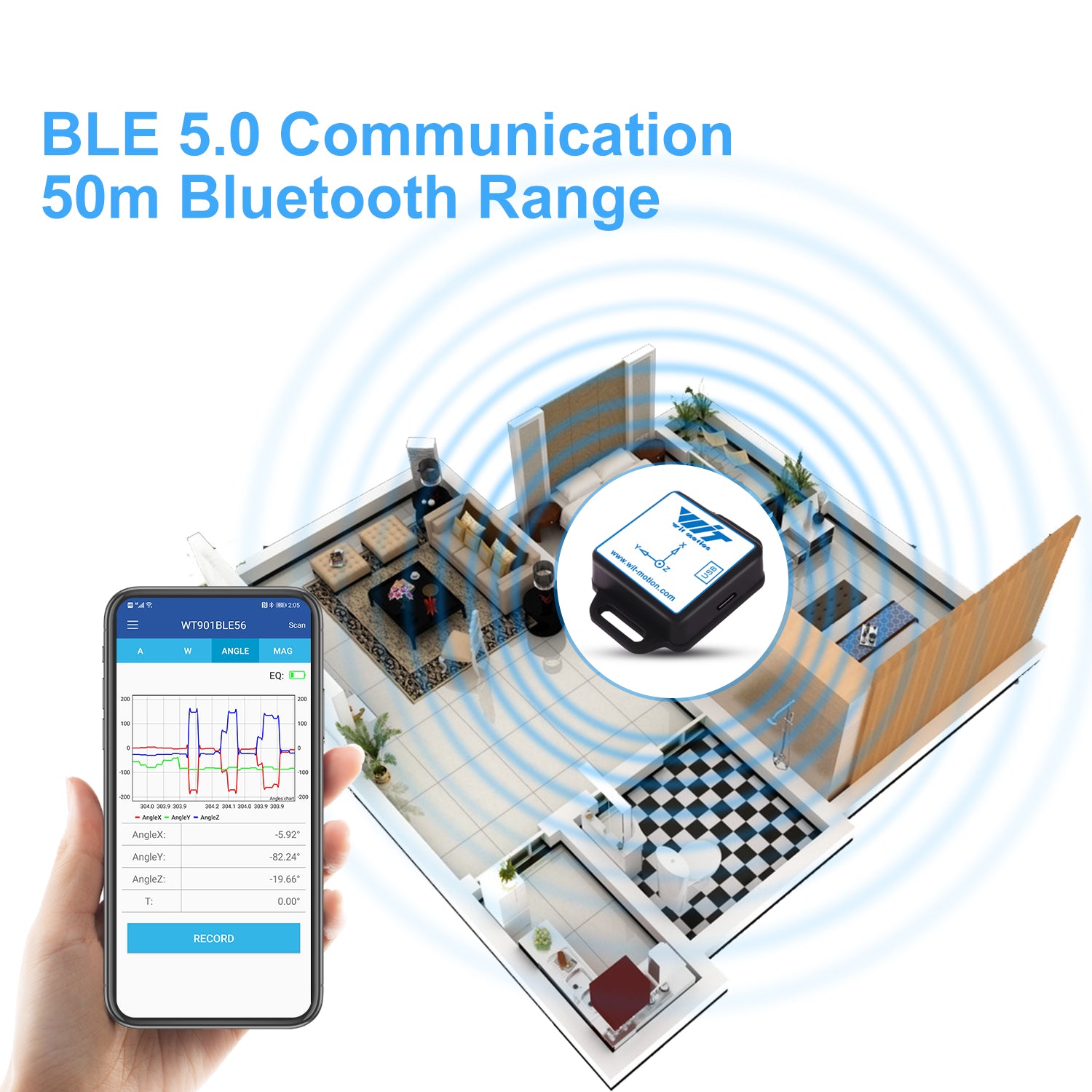 [Bluetooth 5.0 Accelerometer+Inclinometer] WT901BLECL MPU9250 High-Precision 9-axis Gyroscope+Angle(XY 0.05° Accuracy)+Magnetometer with Kalman Filter, Low-Power 3-axis AHRS IMU Sensor for Arduino