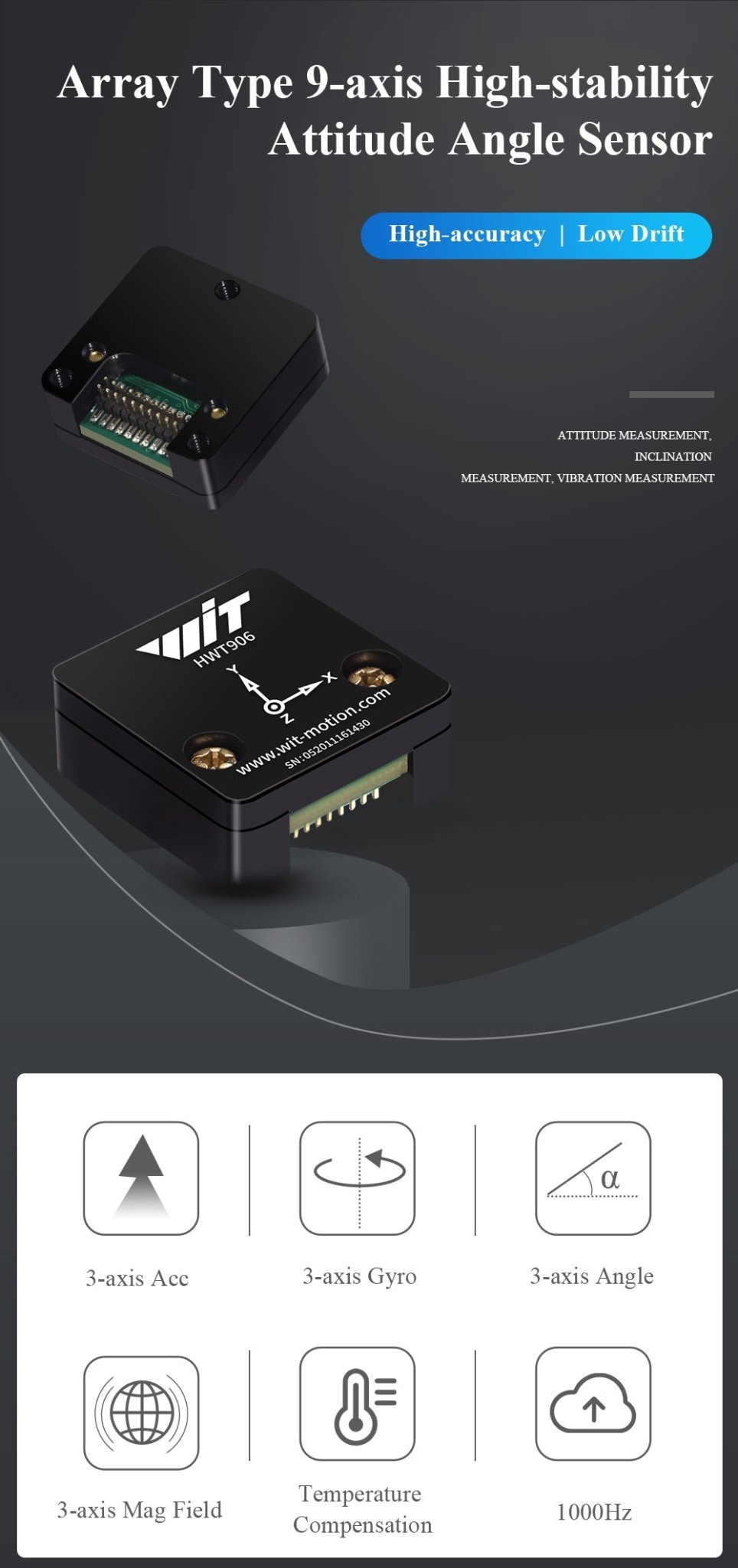 HWT906 - TTL - Accelerometer+Inclinometer - mpu6050 - mpu9250+Angle Sensor Gyroscope for Arduino Magneometer.