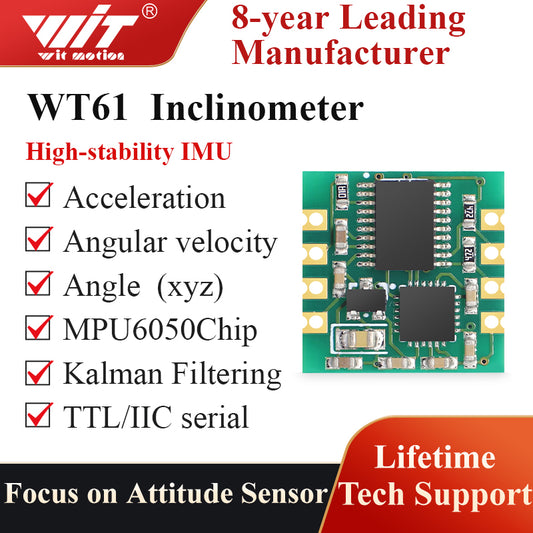 【WT61 Accelerometer+Tilt Sensor】 High-Stability Acceleration(+-16g)+Gyro+Angle(XY Dual-axis) with Kalman Filter, MPU6050 AHRS IMU (Unaffected by Magnetic Field), for PC/Arduino/Raspberry Pi - WitMotion