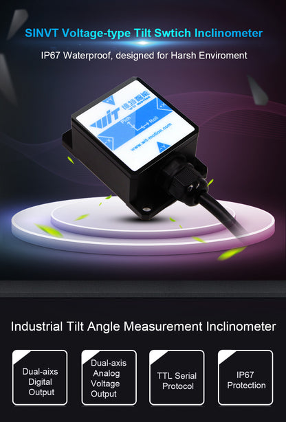 【SINVT Voltage-Output-Type Tilt Switch】High-Stability Dual-axis Analog (0-5V Output, -90 Degrees) Security Inclinometer, Anti-Vibration Tilt Angle Sensor (IP67) for Constructions Monitoring - WitMotion