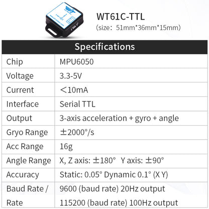 WT61C - TTL - Accelerometer+Inclinometer - mpu6050 - mpu9250+Angle Sensor Gyroscope for Arduino Magneometer.
