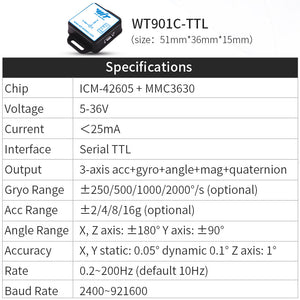WT901C - TTL - Accelerometer+Inclinometer - mpu6050 - mpu9250+Angle Sensor Gyroscope for Arduino Magneometer.