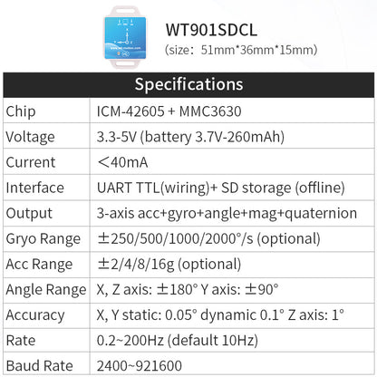 WT901SDCL - Accelerometer+Inclinometer - mpu6050 - mpu9250+Angle Sensor Gyroscope for Arduino Magneometer.